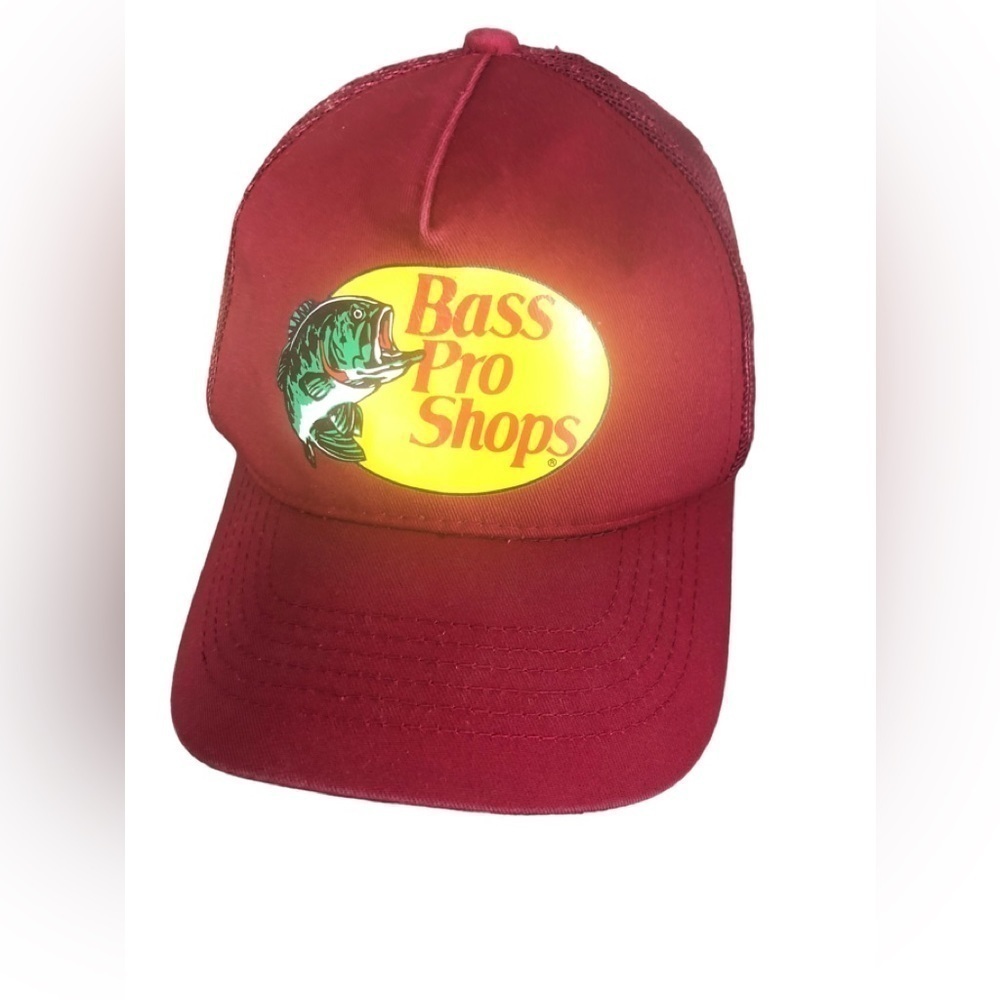Bass Pro Shops Mesh Canvas Trucker Hat OS Snap Back Burgundy Farmer Fisherman
